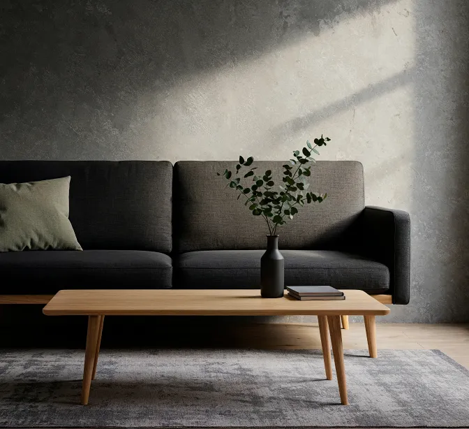 Warm editorial interior with natural light and curated furniture